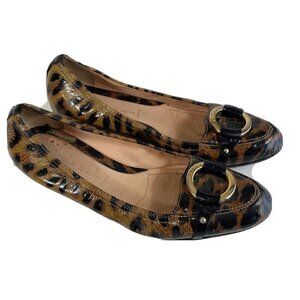 Casadei Womens Leopard Shoes Patent Leather Gold Tone Ring Brown 8 Animal Print